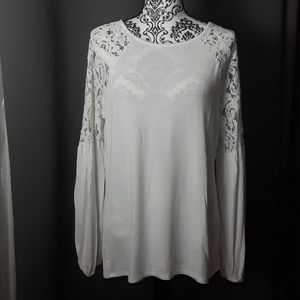 Michael Kors white long sleeve top with lace sz L